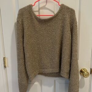 Anthropologie Metallic Tan Crew Neck Sweater
